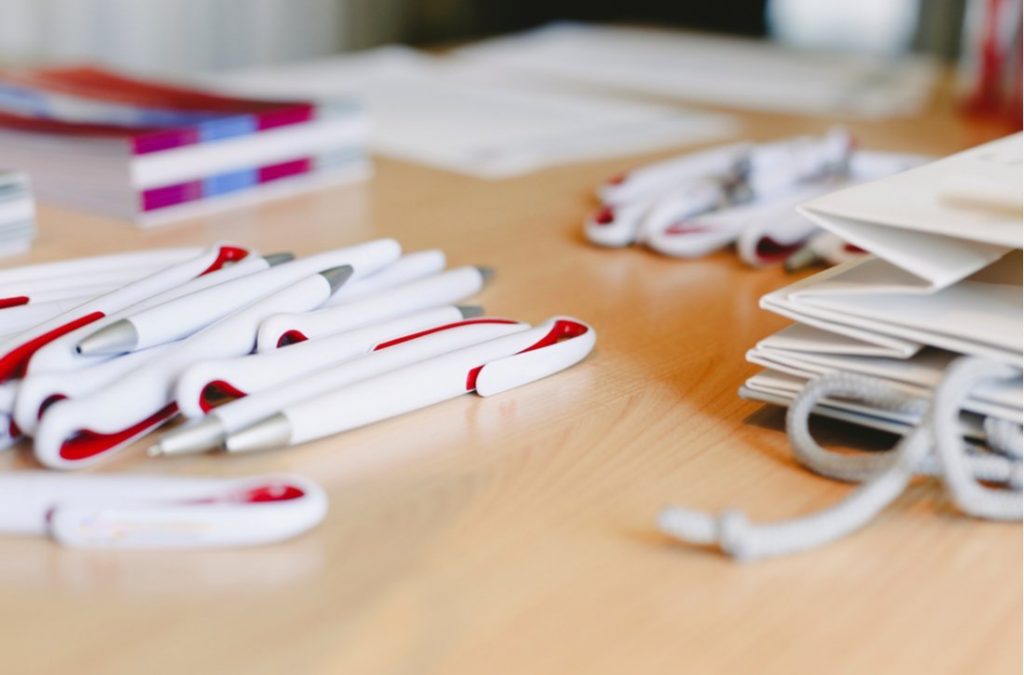 Pens on desk